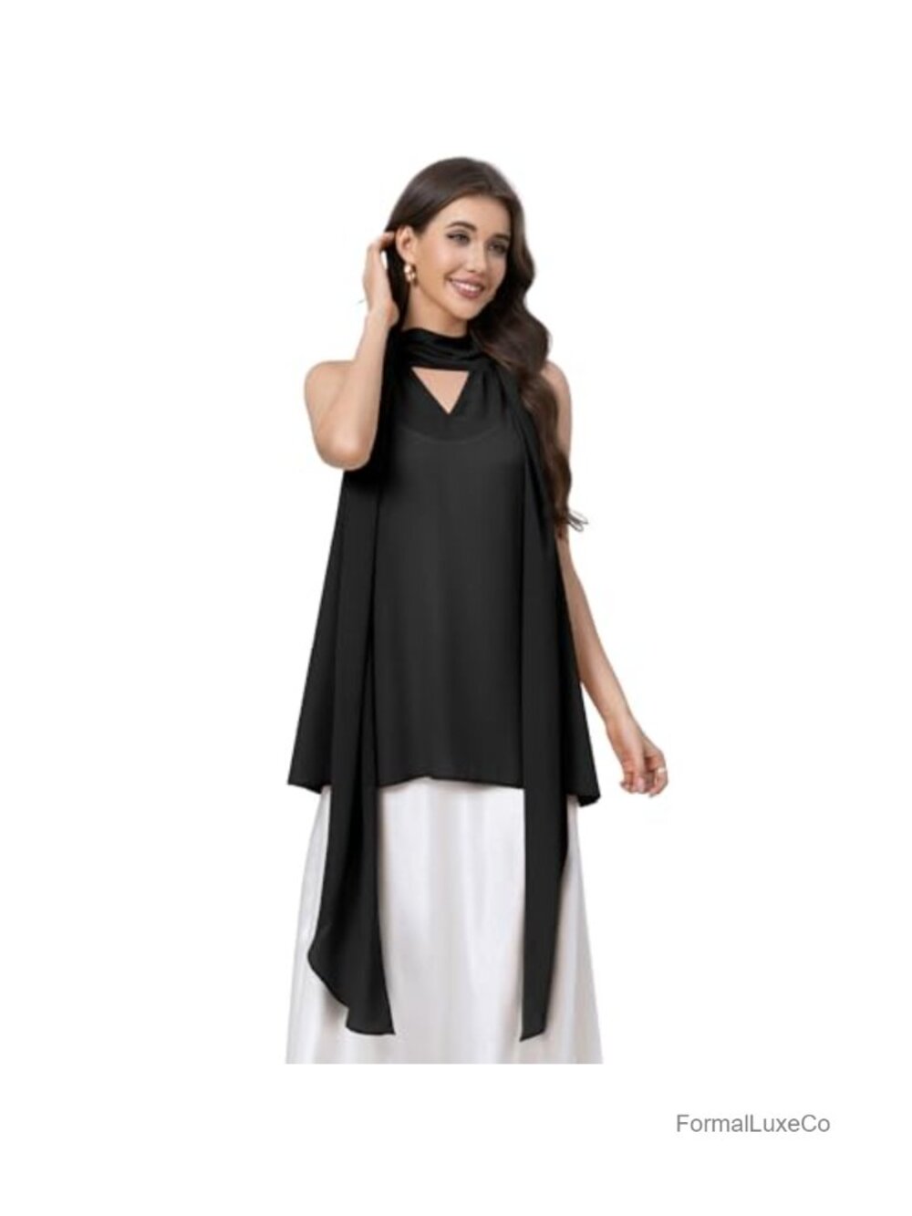 Semi-Sheer Chiffon Shawl Wrap Cover-Up with Tie Waist & Neck Sash Lightweight